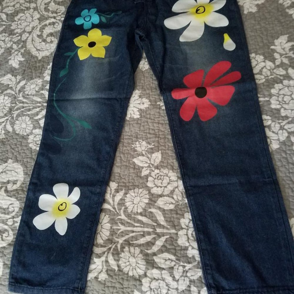PAINTED DENIM JEANS, NEW